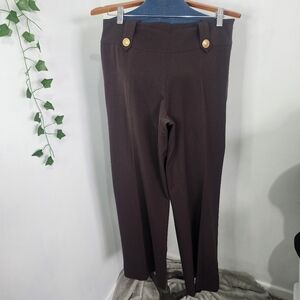 Isabel Brown Dress Career Pants with Gold Button Accent